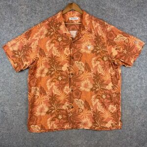 Tommy Bahama Texas Longhorns Hawaiian Shirt 2XL Orange Floral 100% Silk Football